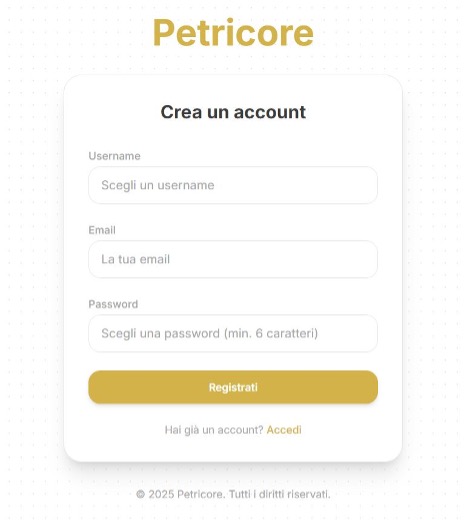 Schermata di registrazione